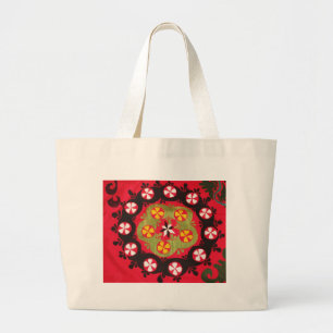 Grand Tote Bag Tissu d'art populaire Vintage coloré