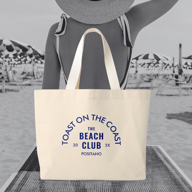 Grand Tote Bag Toast Sur La Côte Le Beach Club Vibrant Bleu (Créateur téléchargé)