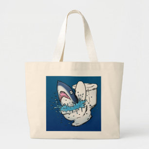 Grand Tote Bag Toilette Shark Funny Blue Cartoon