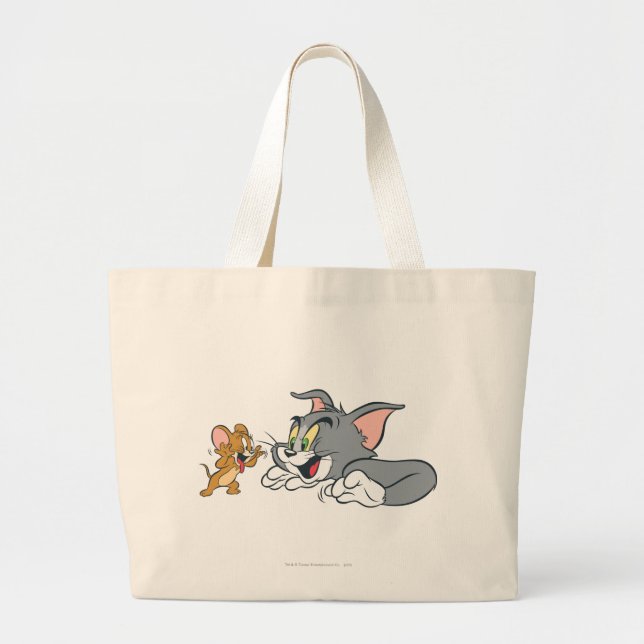 Grand Tote Bag Tom et Jerry font des visages (Devant)