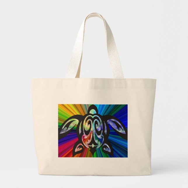 Grand Tote Bag Tortue arc-en-ciel (Devant)