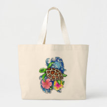 Tortue de mer tropicale et Hibiscus
