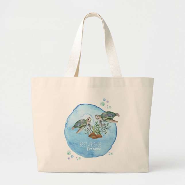 Grand Tote Bag Tortues de mer BFF - Cadeaux personnalisés Best Fr (Devant)