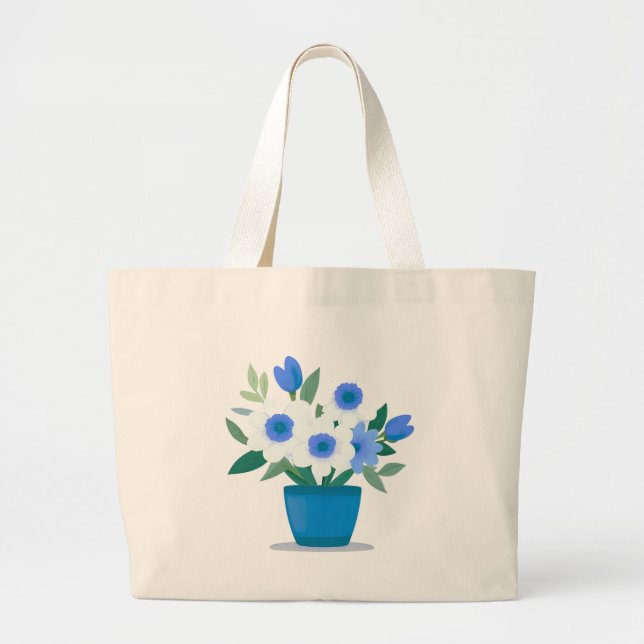 Grand Tote Bag Tote Bag-Blue Flower Design (Devant)