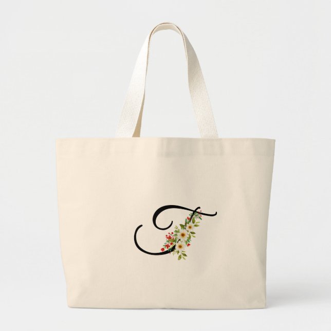 Grand Tote Bag Tote classique monogramme rouge fleurs blanches ca (Devant)