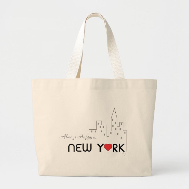 Grand Tote Bag Toujours heureux à New York avec le coeur (Devant)