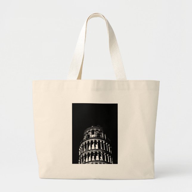 Grand Tote Bag Tour blanche noire de Pise Italie (Devant)