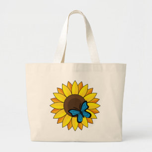 Grand Tote Bag Tournesol et papillon bleu