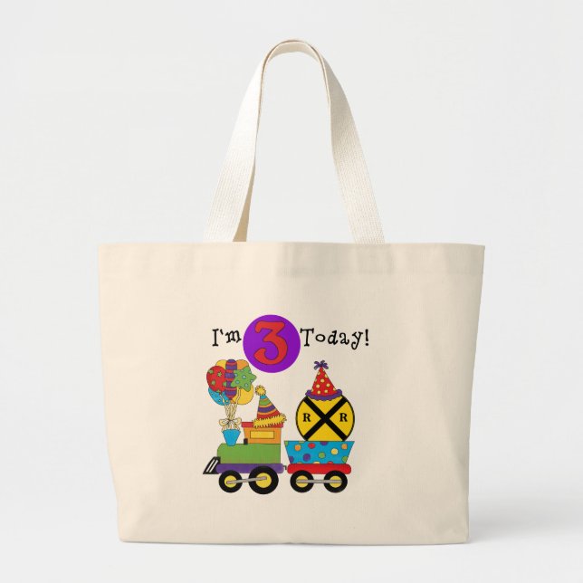 Grand Tote Bag Train d'anniversaire 3e Anniversaire Tshirts et ca (Devant)