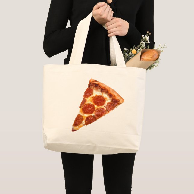 Grand Tote Bag Tranche de pizza pepperoni classique de SlipperyJo (Devant (produit))