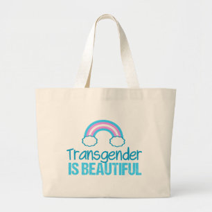 Grand Tote Bag Transgenre est beau arc-en-ciel bleu rose blanc