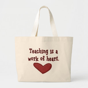 Grand Tote Bag Travail d'enseignant simple du coeur avec un texte