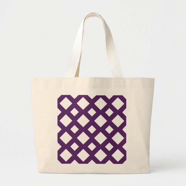 Grand Tote Bag Treillis violet sur fond blanc (Devant)