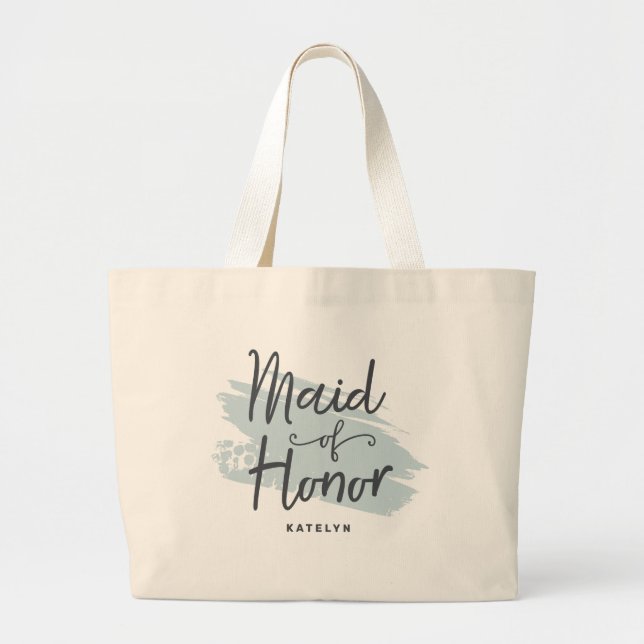 Grand Tote Bag Trendy Modern Brush Stroke Monogram Maid of Honor (Devant)