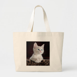 Grand Tote Bag Très Mignon Chat Blanc
