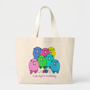 Grand Tote Bag Tricot. Fluffy brebis et fil avec votre nom