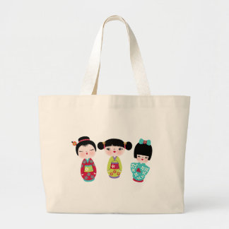 Grand Tote Bag trio de kokeshi