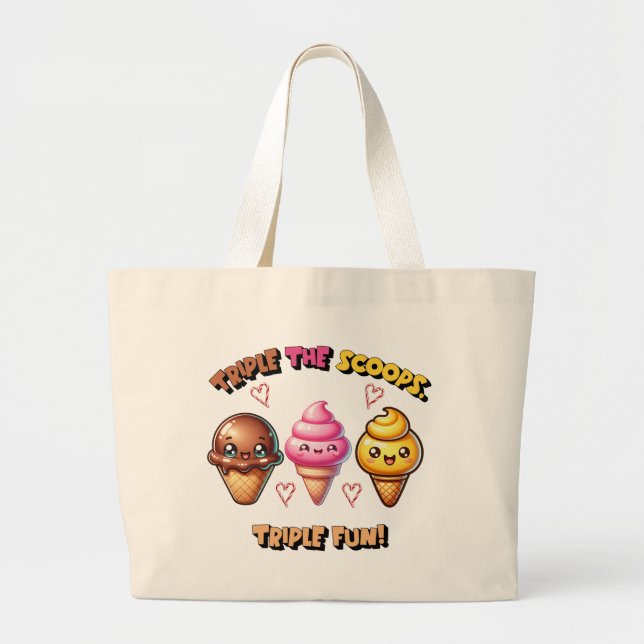 Grand Tote Bag Triple les Scoops, Triple Fun ! (Devant)