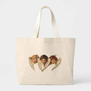 Grand Tote Bag Trois anges d'enfant - art vintage de kitsch