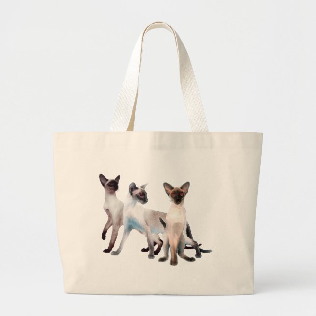 Grand Tote Bag Trois chats siamois (Devant)