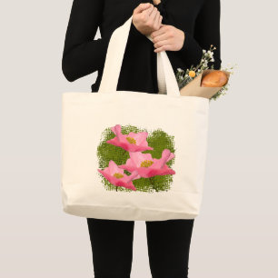 Grand Tote Bag Trois Pavots Roses Flottants en Gros Plan