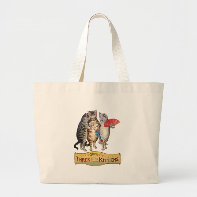 Grand Tote Bag Trois Petits Chatons Illustration de Mère l'Oie (Devant)