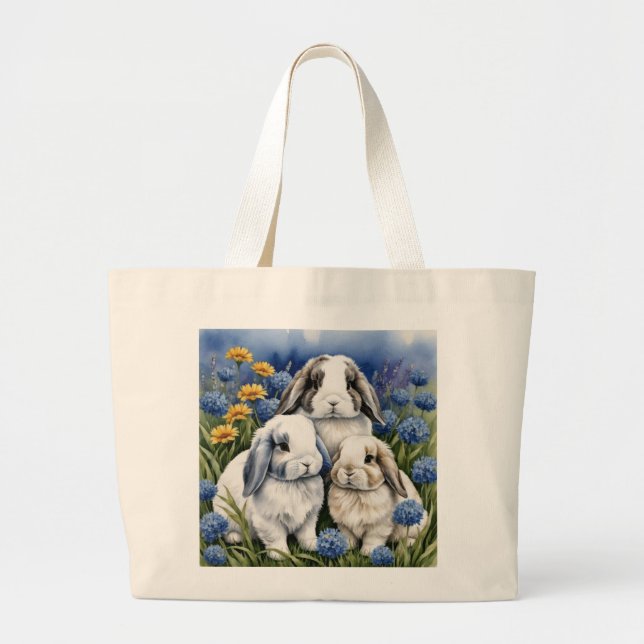 Grand Tote Bag Trois petits lapins de lop (Devant)