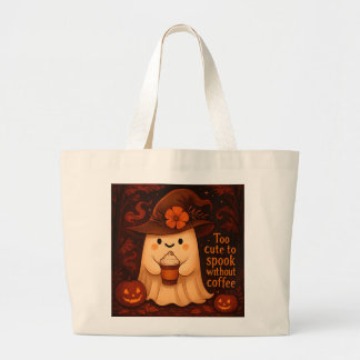 Grand Tote Bag Trop Mignon pour Effrayer Sans Café – Fantôme d'Ha