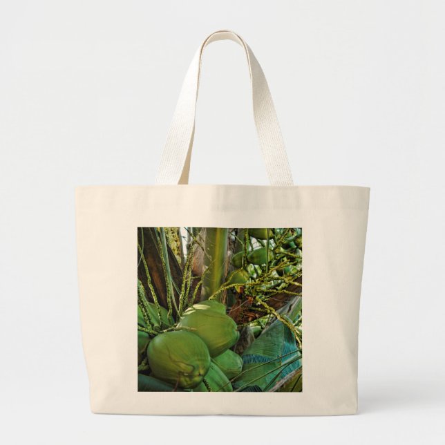 Grand Tote Bag Tropical Green Coconuts Island Palm Trees (Devant)