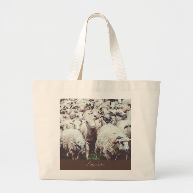 Grand Tote Bag Troupeau de moutons blancs et noirs (Devant)