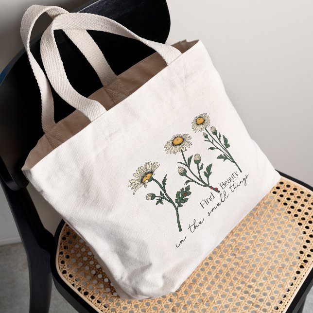 Grand Tote Bag Trouvez La Beauté Dans Les Petites Choses Fleur sa (Créateur téléchargé)