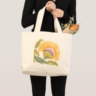 Grand Tote Bag Tuiles florales d'abbaye - jaune