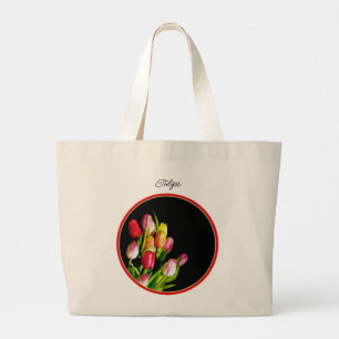 Grand Tote Bag Tulip Bouquet Peinture Art Jardin original