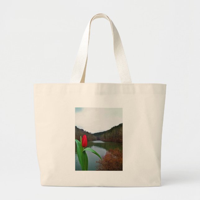 Grand Tote Bag Tulipe rouge printanière au lac Arrowhead (Devant)