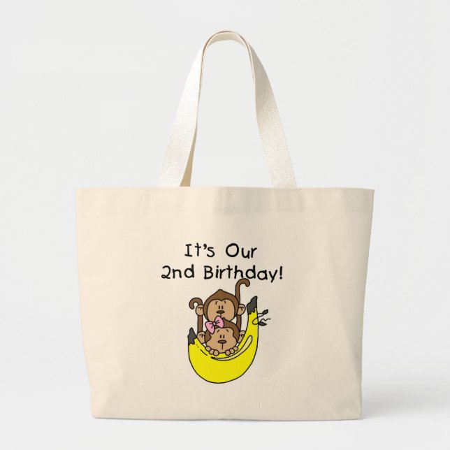 Grand Tote Bag Twins Monkey Boy and Girl 2e anniversaire (Devant)
