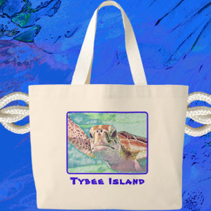 Grand Tote Bag Tybee Island Géorgie Aquarelle Tortue de mer