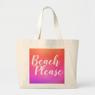 Grand Tote Bag Typographie de plage Orange Rose Ombre