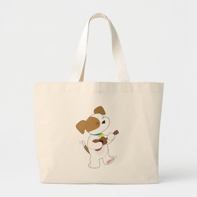 Grand Tote Bag Ukulélé mignonne de chiot (Devant)