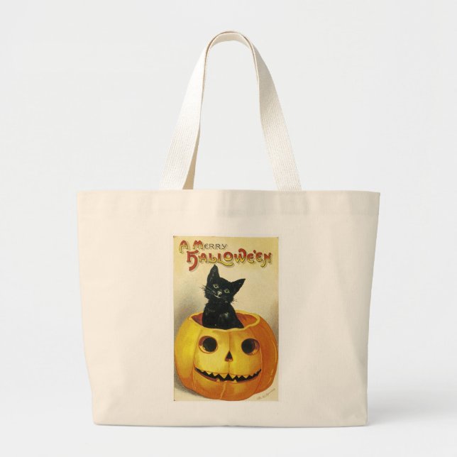 Grand Tote Bag Un joyeux chaton de Haloween (Devant)