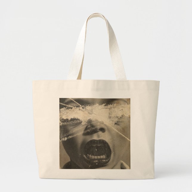 Grand Tote Bag Un visage de gosse en pleurs rétro. (Devant)