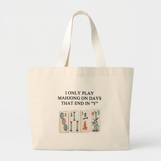 Grand Tote Bag une conception drôle de mahjong (Devant)