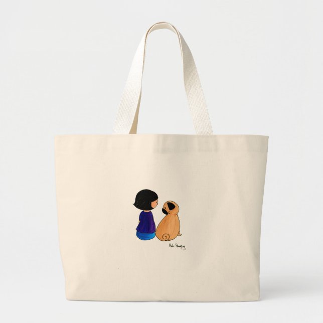 Grand Tote Bag Une fille et son carlin (Devant)