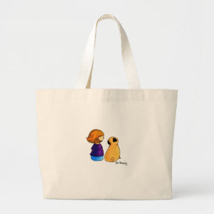 Grand Tote Bag Une fille et son carlin (blonds)