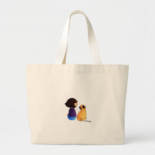 Grand Tote Bag Une fille et son carlin (brune)