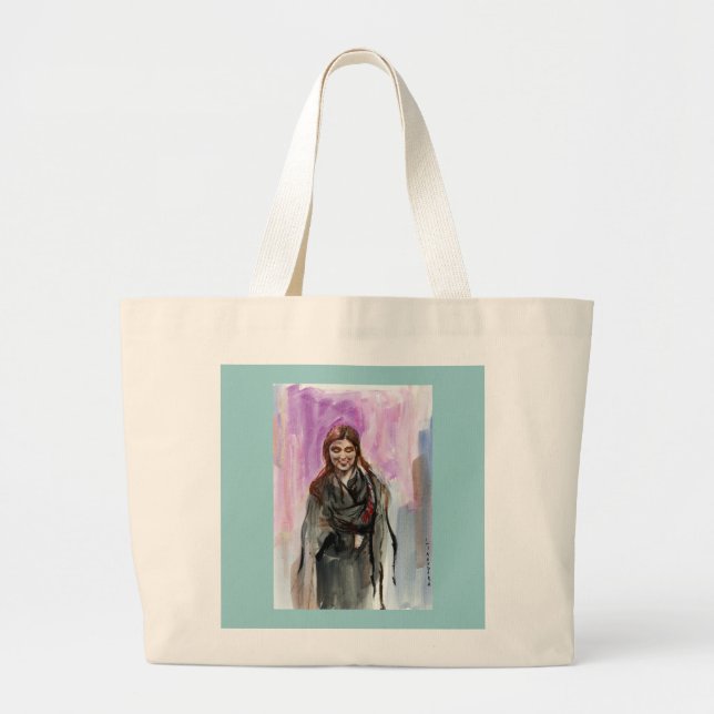 Grand Tote Bag Une fille souriante en noir (Devant)