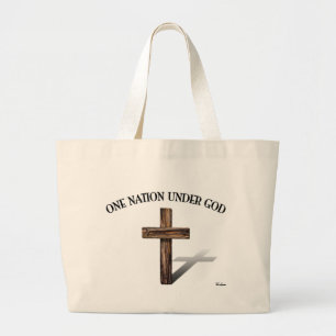Grand Tote Bag Une nation sous Dieu avec une croix robuste