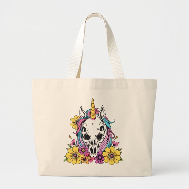 Grand Tote Bag Unicorn Skull Flowers Pastel Goth Soft Grunge Goth (Devant)