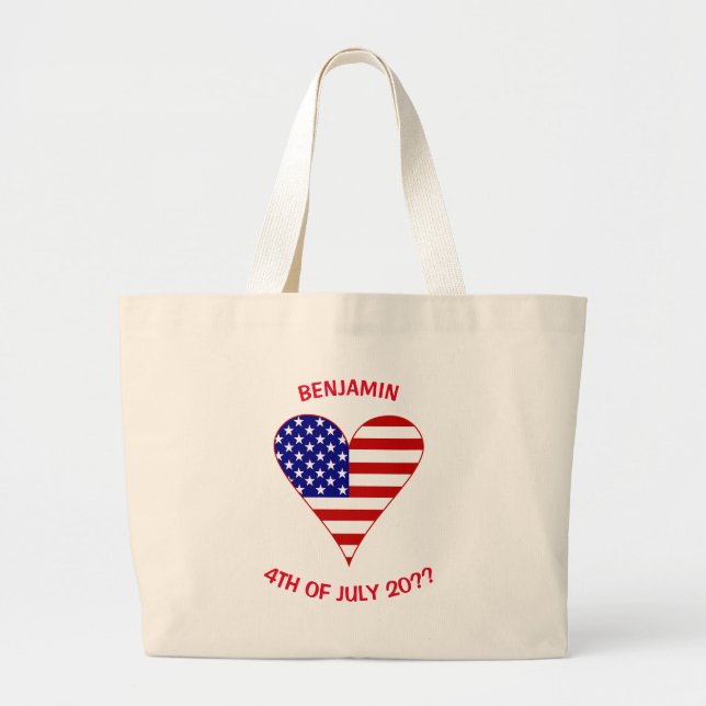 Grand Tote Bag USA Flag Heart Funky Red Personnalisé (Devant)