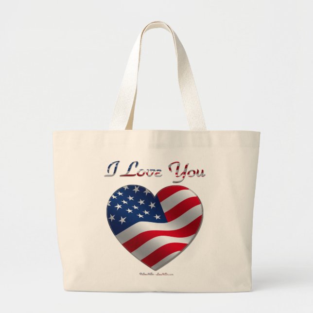 Grand Tote Bag USA Flag Heart Je t'aime (Devant)