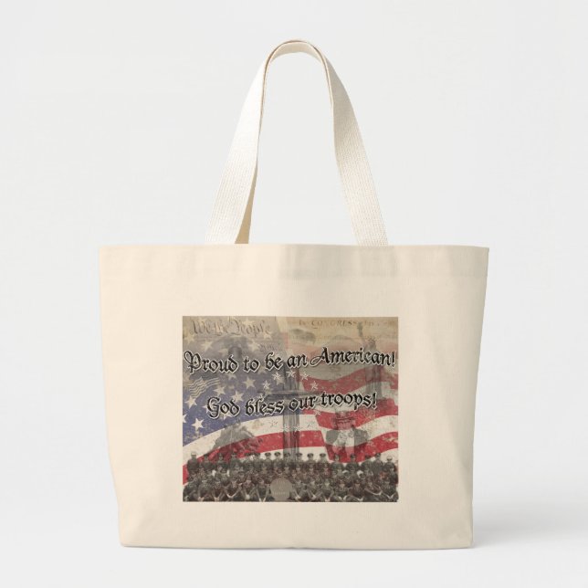 Grand Tote Bag USA Heros Dieu bénisse nos troupes de croix, vinta (Devant)